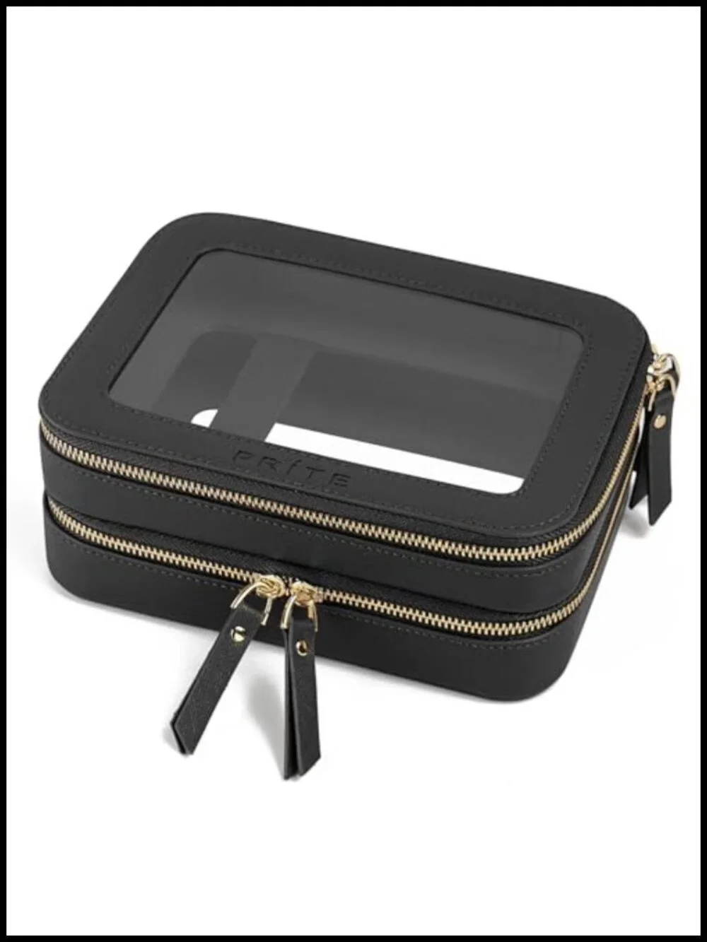 Double Layer Cosmetic Bag with Brush Compartment Travel Makeup Organizer